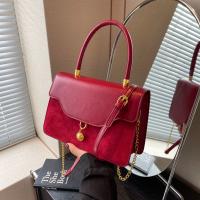 PU Leather Box Bag Handbag attached with hanging strap Solid wine red PC