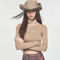Polyester Slim Women Long Sleeve T-shirt midriff-baring & backless & hollow patchwork Others PC