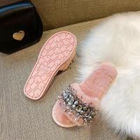 Thermo Plastic Rubber & Plush Fluffy slippers & thermal & breathable & with rhinestone Pair