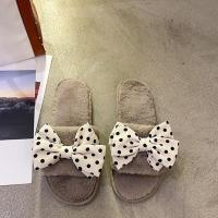 Thermo Plastic Rubber & Plush Fluffy slippers & thermal & breathable bowknot pattern Pair