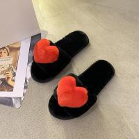 Thermo Plastic Rubber & Plush Fluffy slippers & thermal & breathable heart pattern Pair
