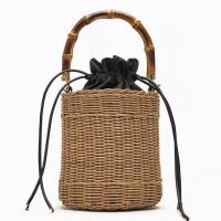 Rattan & Straw Easy Matching Woven Tote attached with hanging strap camel PC