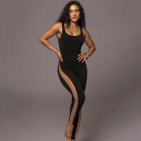 Poliéster Jumpsuit atractivo de las mujeres, estirable, Sólido, negro,  trozo