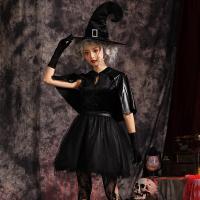 Polyester Sexy Witch Costume Halloween Design dress & glove & hat & shawl black PC