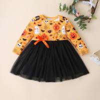 Polyester Girl One-piece Dress Halloween Design & Cute printed yellow PC