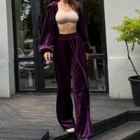 Corduroy Women Casual Set slimming & loose Long Trousers & coat patchwork Solid Set