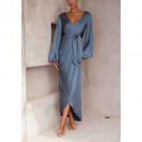 Polyester One-piece Dress deep V & short front long back patchwork Solid PC