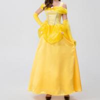 Polyester Women Princess Costume Halloween Design Bustle & dress & glove yellow Set