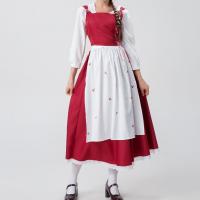 Polyester Women Maid Costume Halloween Design Skirt & apron & vest & top red and white Set