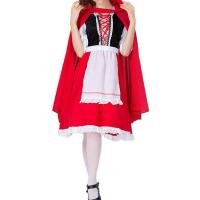 Flannelette & Polyester Costume de chaperon rouge de femmes Manteau & Robe rouge et blanc Ensemble