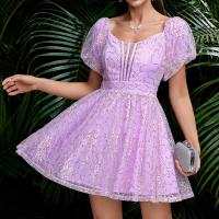 Polyester Slim & High Waist One-piece Dress backless patchwork Solid purple PC