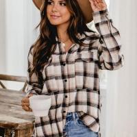 Polyester Women Long Sleeve Blouses & loose plaid PC