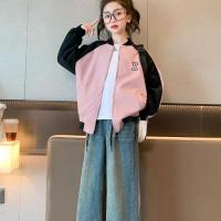 Polyester Girl Coat Cute & loose patchwork pink PC
