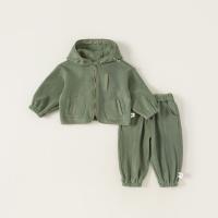 Polyester Children Clothes Set & loose & unisex Pants & coat patchwork Solid green Set