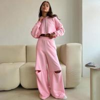 Cotton Women Casual Set & loose Pants & top patchwork Solid pink Set