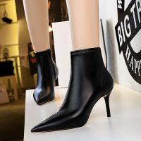 PU Leather side zipper & Stiletto High-Heeled Shoes black Pair