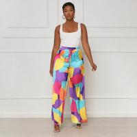 Polyester Women Long Trousers & loose printed multi-colored PC