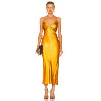 Polyester Slim Slip Dress backless gold PC