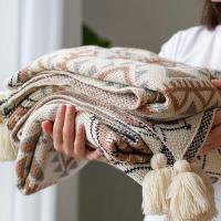Polyester Tassels Blanket & thermal knitted geometric beige PC