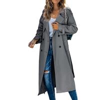 Acetate Fiber & Polyester Women Trench Coat mid-long style & with pocket Solid PC
