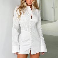 Polyester & Cotton Waist-controlled One-piece Dress & above knee patchwork Solid white PC