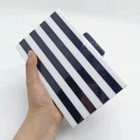 Acrylic hard-surface & Easy Matching Clutch Bag with chain striped white and black PC
