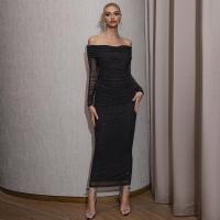 Spandex & Polyester Off Shoulder & Slim Long Evening Dress Solid black PC