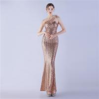 Sequin & Polyester Slim & Mermaid Long Evening Dress & One Shoulder patchwork PC