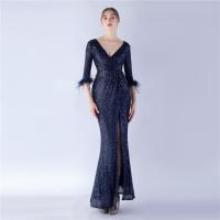 Sequin & Spandex & Polyester Slim Long Evening Dress side slit patchwork Solid PC