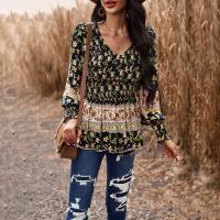 Polyester Waist-controlled Women Long Sleeve Blouses slimming printed shivering PC