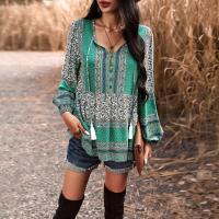 Polyester Soft & Tassels Women Long Sleeve Blouses & loose Polyester printed shivering PC