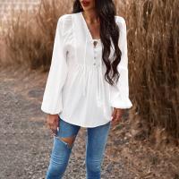 Polyester Women Long Sleeve Blouses deep V & loose Solid PC