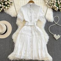 Spitze & Polyester Einteiliges Kleid, Patchwork, Solide, Weiß,  Stück