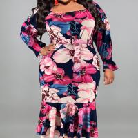 Polyester Slim & Plus Size One-piece Dress printed floral PC