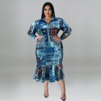 Polyester Plus Size One-piece Dress slimming printed PC