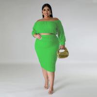 Polyester Slim & Plus Size Two-Piece Dress Set midriff-baring & two piece Solid Set