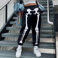 Polyester Plus Size Women Casual Pants fleece & loose printed skeleton PC