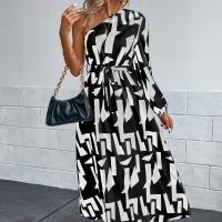 Polyester Waist-controlled & long style One-piece Dress & One Shoulder printed PC