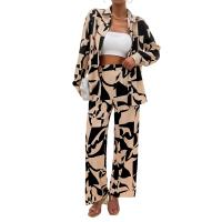 Polyester Wide Leg Trousers Women Casual Set & two piece & loose printed Set