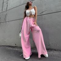Polyester Women Long Trousers slimming & loose & breathable Solid pink PC