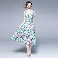 Polyester High Waist Two-Piece Dress Set & two piece & off shoulder printed shivering green Set