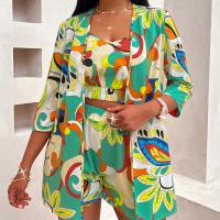 Polyester Women Casual Set backless & three piece & loose printed green Set
