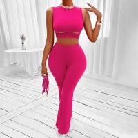 Polyester Women Casual Set slimming & two piece & hollow Solid fuchsia Set