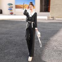 Polyester Women Casual Set & two piece Pants & top black Set