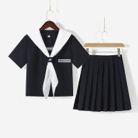 Polyester Two-Piece Dress Set with neckerchief & slimming & two piece Navy Blue Set