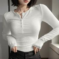 Polyester Slim Women Long Sleeve T-shirt Solid white PC