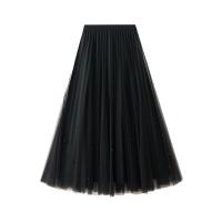 Polyester High Waist Maxi Skirt large hem design patchwork Solid : PC