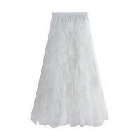 Gauze High Waist Maxi Skirt large hem design patchwork Solid : PC