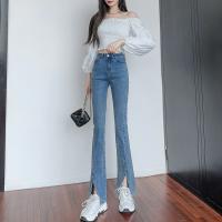 Polyester Slim & front slit & High Waist Women Jeans patchwork Others PC
