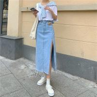 Cotton Slim & High Waist Jeans Dress side slit patchwork Others PC